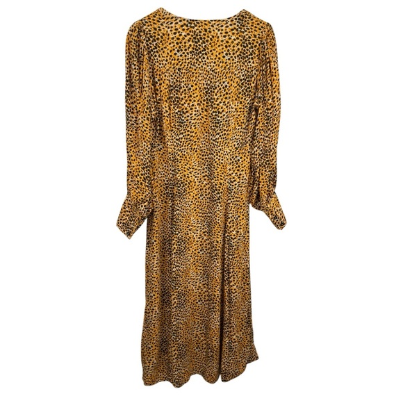 Ganni Wrap-effect Yellow Leopard Print Crepe Buttoned Midi Dress Long Sleeve 42 - Picture 9 of 16